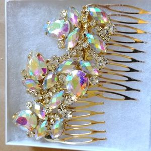 Gold Metal White Rhinestone Haircomb